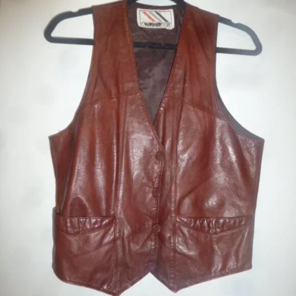 Chess King Vintage Brown Leather Vest Sz M - Picture 1 of 10